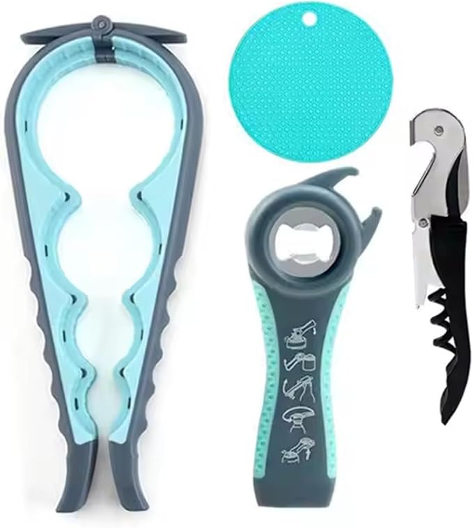 Jar Opener for Arthritis & Weak Hands | 4-in-1 Easy Grip Jar, Bottle & Can Lid Remover | Ergonomic Non-Slip Kitchen Aid, Durable & Portable Opener for Seniors, Adults & Kids
