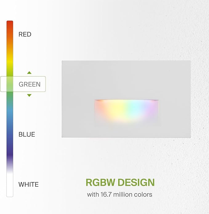ASD LED Recessed Step Light Fixture, Outdoor & Indoor Tread Lighting | RGBW, Smart, Waterproof, ETL Listed | 3W 60LM RGB-2700K-6500K 120V | Staircase Hardwired Illumination | White, 24 Pack