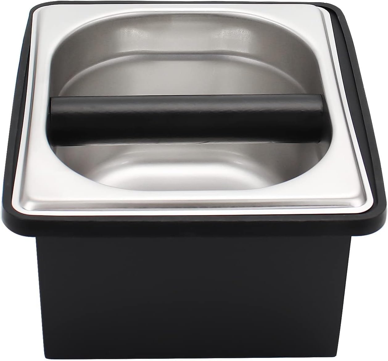 DIBTSA Espresso Knock Box,Stainless Steel Coffee Pucks Container, with Steel Holder and Noise Reduction Rubber Ring (7.28 x 6.8 x 4.25 inch)