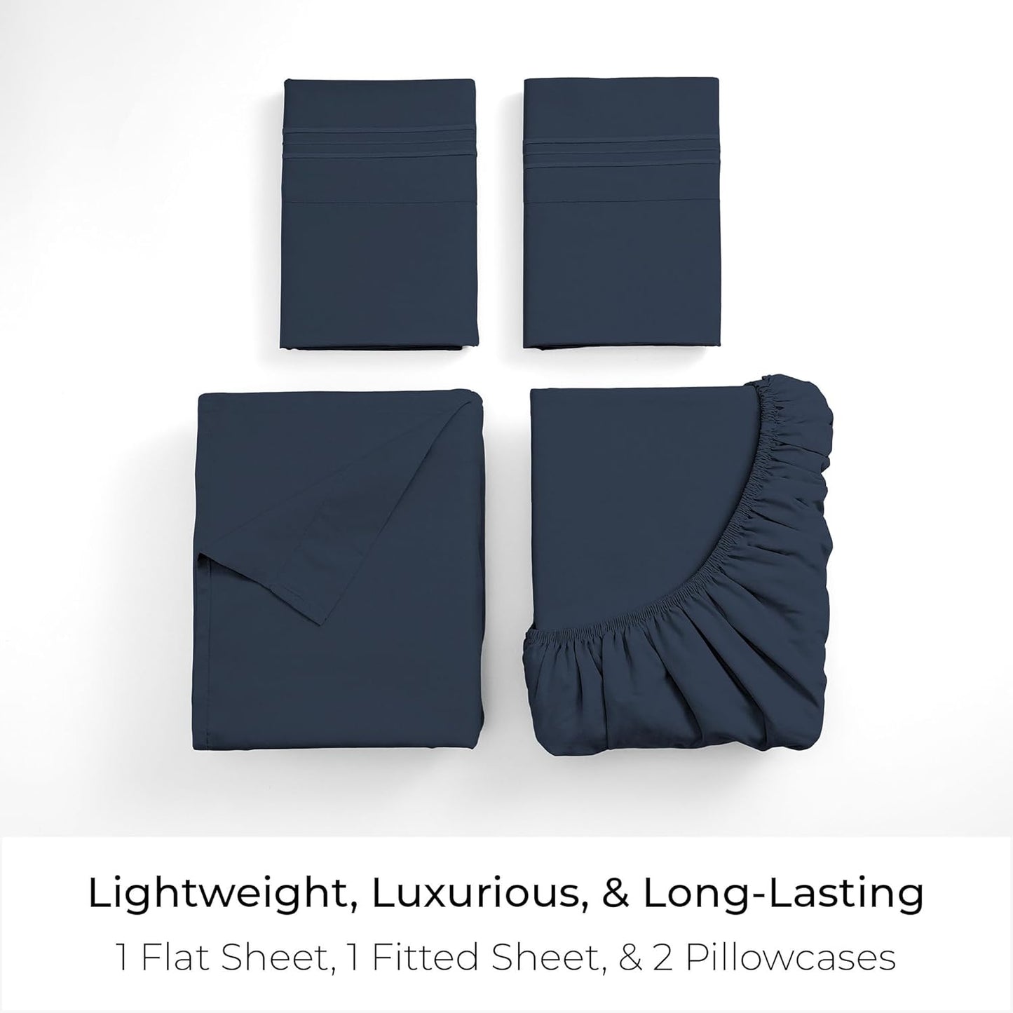 Mellanni California King Sheets Set - 4 PC Iconic Collection Bedding - Hotel Luxury, Extra Soft, Cooling Bed Sheets - Wrinkle, Fade, Stain Resistant (Cal King, Navy Blue)