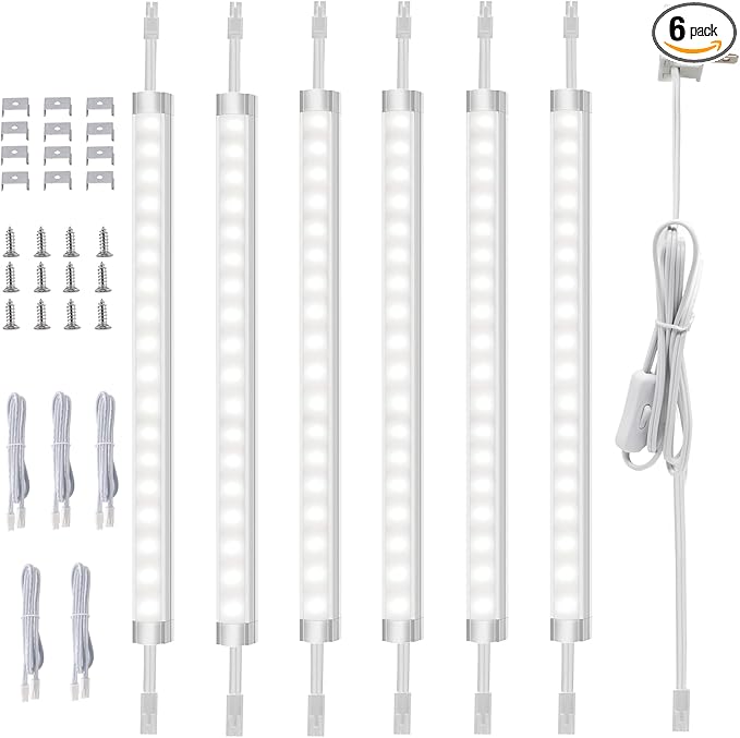 AIBOO Under Cabinet Lighting, Dimmable 12 inch Under Counter Lights, 120V Plug in & Hardwired, Linkable LED Closet Lights for Kitchen, Shelf, Workbench, Desk,Cupboard,Garage (6 PCS),Cold White 6000K