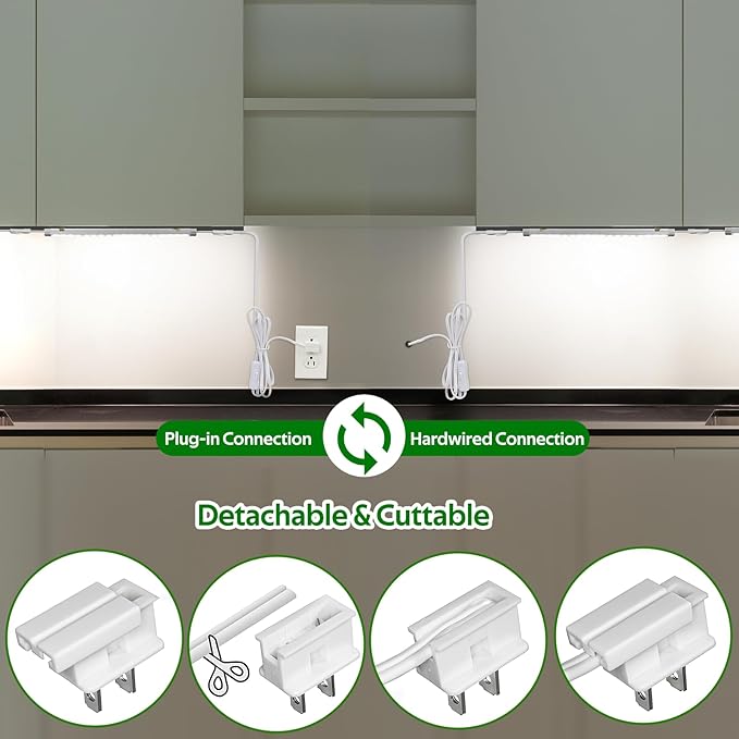 AIBOO Under Cabinet Lighting, Dimmable 12 inch Under Counter Lights, 120V Plug in & Hardwired, Linkable LED Closet Lights for Kitchen, Shelf, Workbench, Desk,Cupboard,Garage (6 PCS),Cold White 6000K