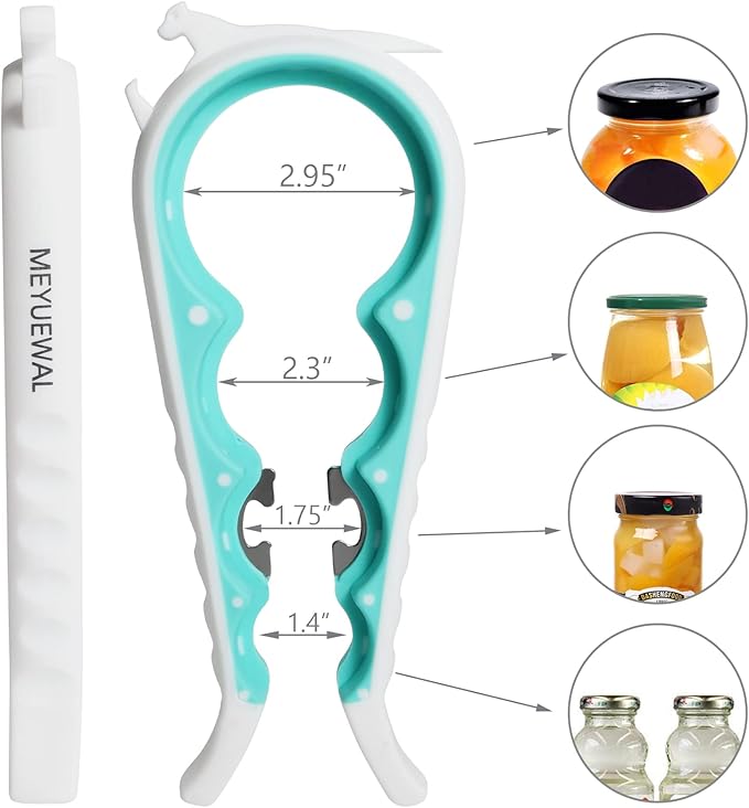 Latest Jar Opener for Weak Hands, 6 in 1 Multi Function Can Bottle Kit with Silicone Handle Easy to Use Children, Elderly and Arthritis Sufferers, Latest Jar Opener-White Green