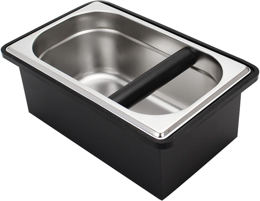 DIBTSA Espresso Knock Box,Stainless Steel Coffee Pucks Container, with Steel Holder and Noise Reduction Rubber Ring (10.94 x 6.88 x 4.25 inch)