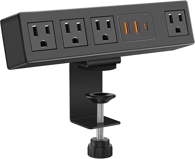CCCEI Desk Clamp Power Strip with 45W USB-C Ports, Desktop Mount Surge Protector 1200J, Widely Spaced Desk Outlet Station, Fast Charging, 6 FT Flat Plug, Fit 1.9 inch Tabletop Edge.
