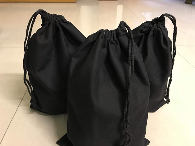 Reusable Produce Eco friendly Cotton Single Drawstring Muslin Bags premium quality BLACK COLOR - 100 count pack (3 x 5)