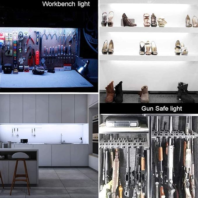 LED Safe Lights Motion Activated, (6) 12" Linkable Light Bars + Motion Sensor + Rocker Switch + UL Power Adapter Cabinet Lighting for Gun Safe, Locker, Closet, 6000K White