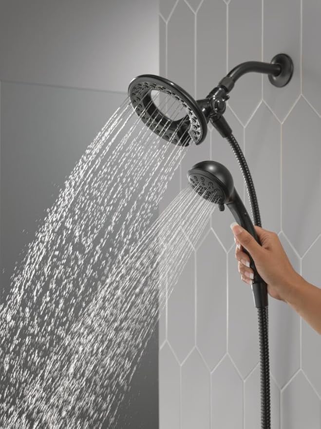 Delta Faucet 4-Spray In2ition 2-in-1 Black Shower Head with Handheld, Touch-Clean Matte Black Shower Head with Hose, Detachable Shower Head, Hand Held Shower Head, Matte Black 75486CBL