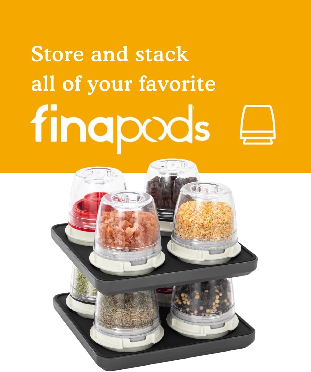 FinaMill Salt and Pepper Mill Tray, Stackable FinaPod Storage, Stylish Kitchen Accessories for Spice Grinder, Gift-Ready - Slate Quartet Stackable Tray