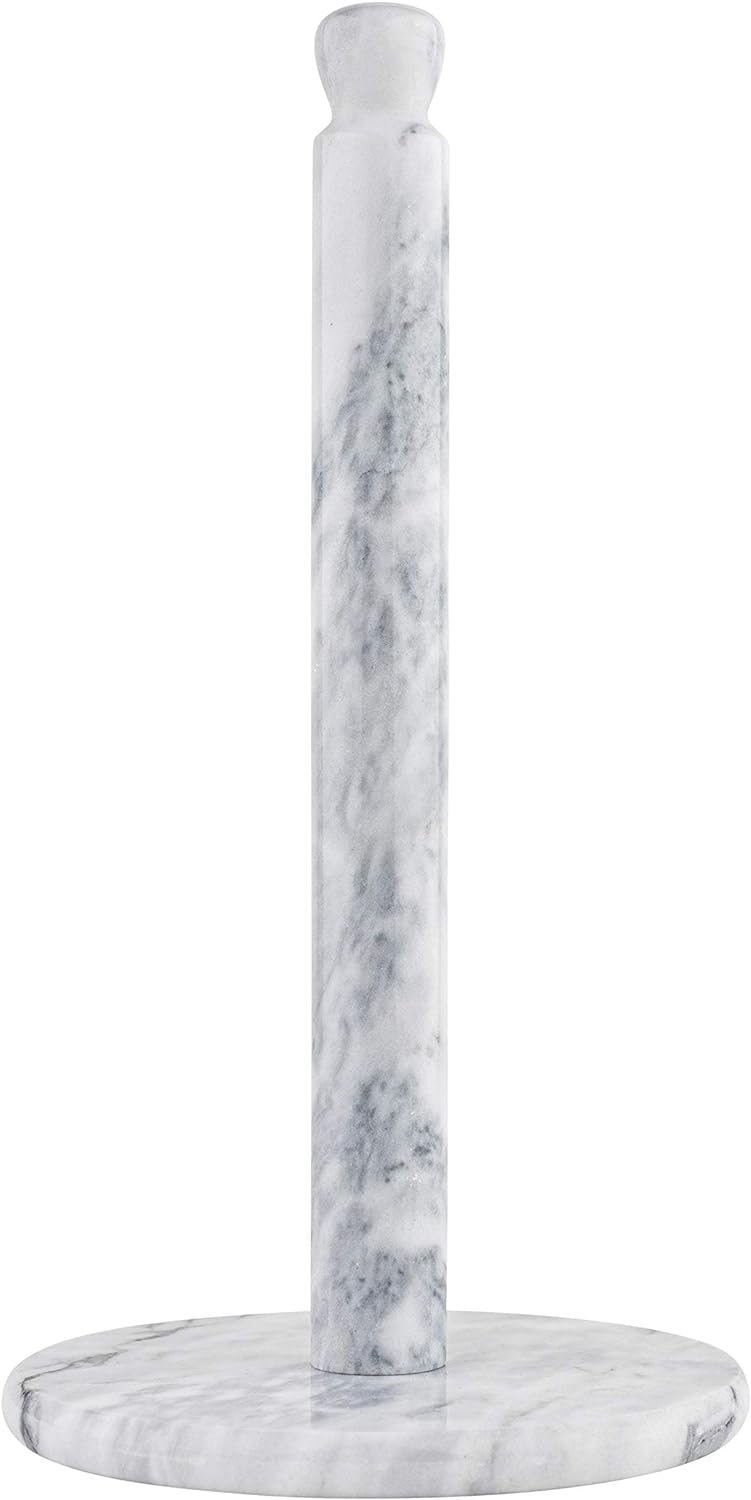 Homeries Marble Paper Towel Holder – Deluxe Upright Towel Dispenser for Kitchen Countertop, Cabinet & Bathrooms – Non Steel & Non Plastic Design – Heavy Duty, Solid Paper Towel Holder Stand (White)