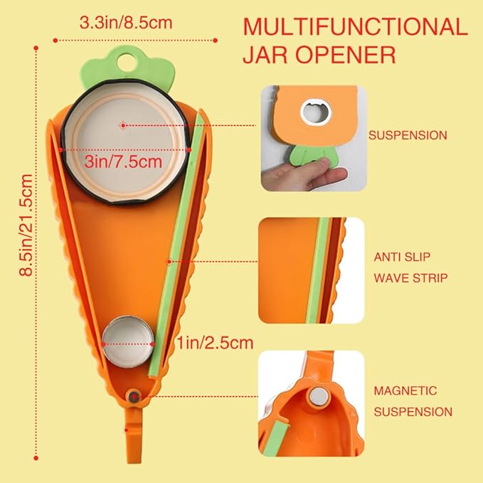 Jar Opener Bottle Opener for Weak Hands, Can & Lids Effortless Tool Openers for Seniors with Arthritis, Carrot Shaped Kitchen Gadgets Easy Twist Off Lids and Bottle Caps