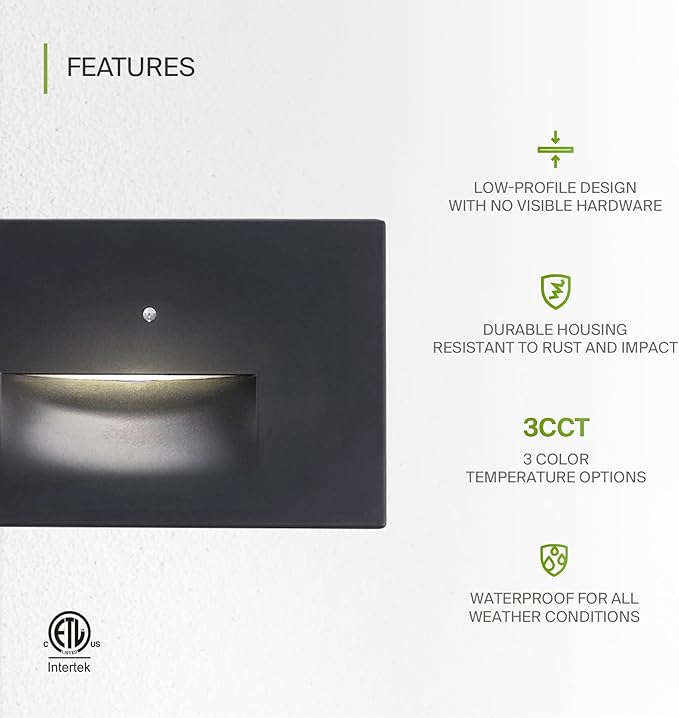 ASD LED Recessed Step Light Fixture, Dusk to Dawn Outdoor Stair Tread Lighting | 3CCT, Photocell, Waterproof, ETL Listed | 3W 120LM 3000K-5000K 120V | Staircase Hardwired Illumination | White, 4 Pack