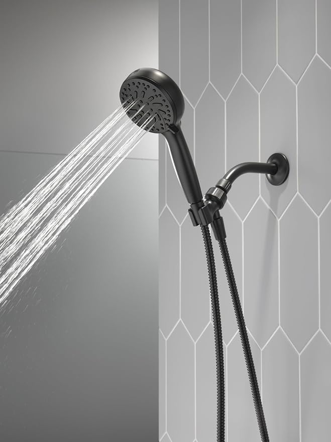 Delta Faucet ProClean Matte Black Shower Head with Handheld, Showerhead with High Pressure Spray, Handheld Shower Head, 6 Spray Settings, Matte Black 75740BL