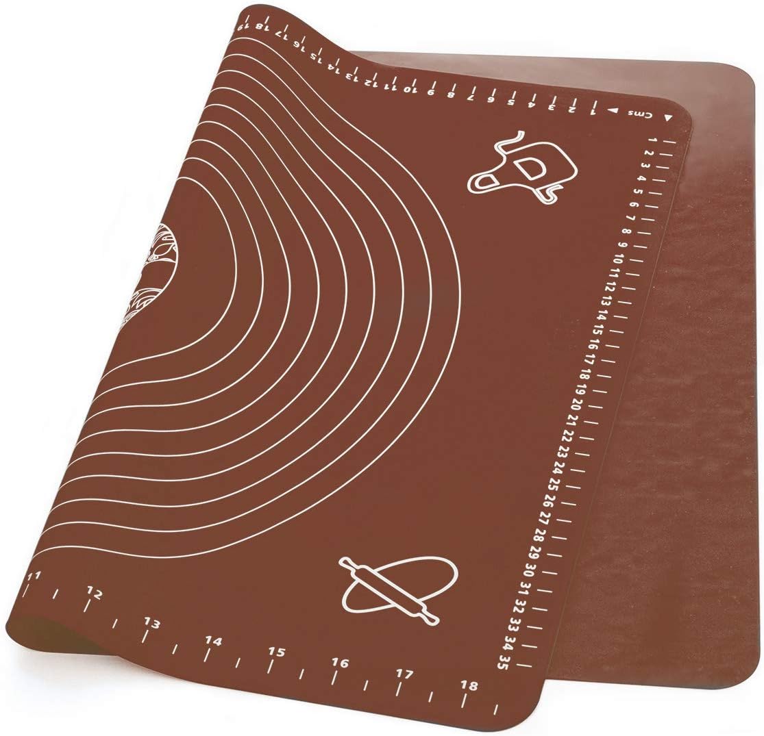 LIMNUO Silicone Baking Mat, Extra Thick Large Non Stick Pastry Mat Sheet for Dough Pie Crust Rolling Mats (Brown, M-16''(W)*20''(L))