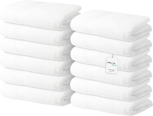 Avalon Towels Luxury Washcloths (Value Pack of 12) – Premium Cotton, Soft & Absorbent Wash Cloths for Body and Face, Hotel and Spa Quality Wash Clothes, Quick Dry and Machine Washable (White)