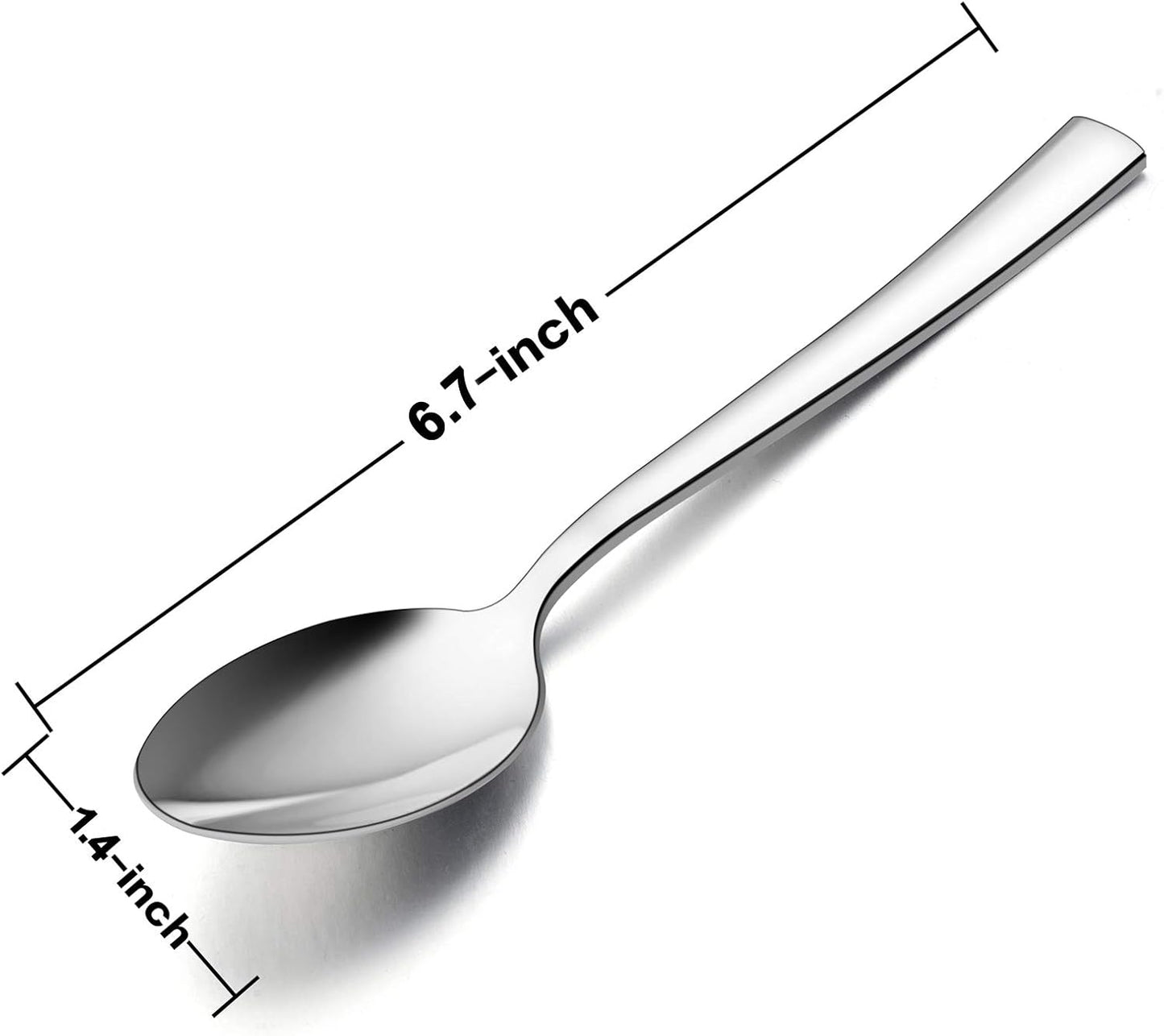 Teaspoon Set of 6, E-far 6.7 Inch Stainless Steel Spoons for Kitchen or Restaurant, Non-toxic & Mirror Polished, Squared Edge & Dishwasher Safe