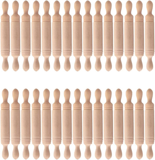 Toyvian 30 Pcs Mini Rolling Pin: Wooden Rolling Pin for Craft, Small Dough Roller, Miniature Pastry Roller Models for Kids Birthday Cake Decoratins, Dollhouse Kichen Accessories (1.97 Inch)