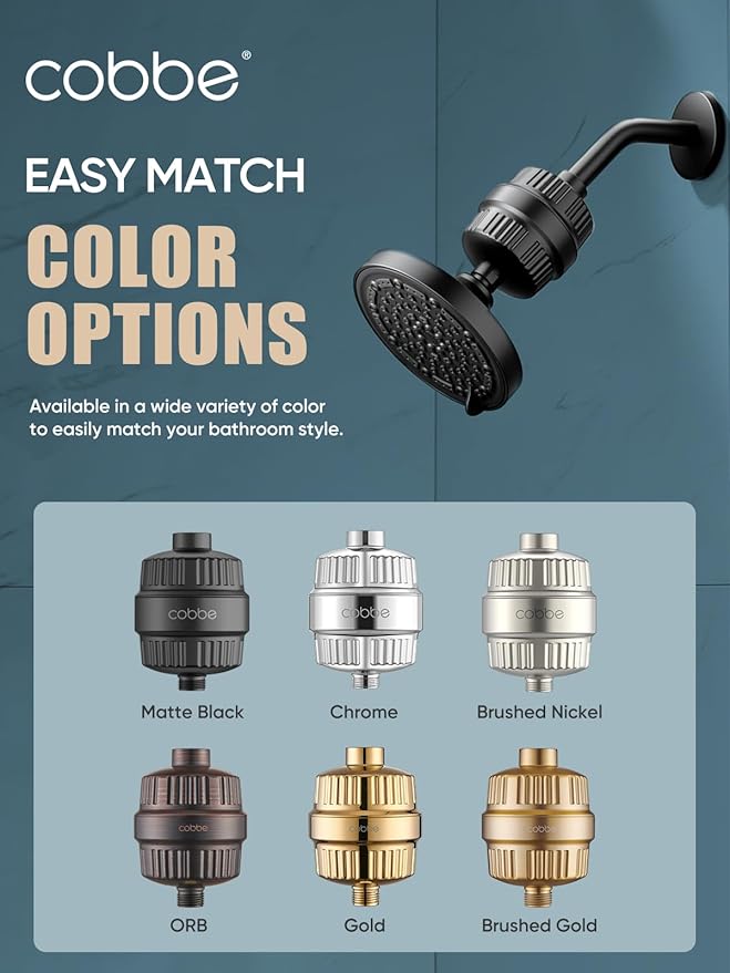 Cobbe HD HEAVY DUTY High Output Shower Filter – 99% REMOVAL Shower Head Filter for Hard Water, Heavy Metals, Chlorine and Harmful Substance, Improve your skin and hair - Egyptian Gold