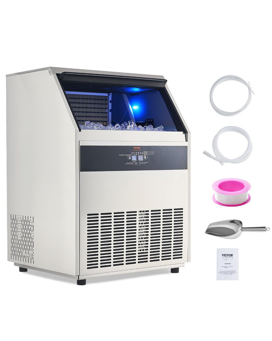 VEVOR Commercial Ice Maker Machine, 440lbs/24H Ice Maker Machine with 110lbs Storage Capacity, 160 Ice Cubes in 15 Minutes, LED Digital Display Freestanding Self-Cleaning for Bar Office Restaurant