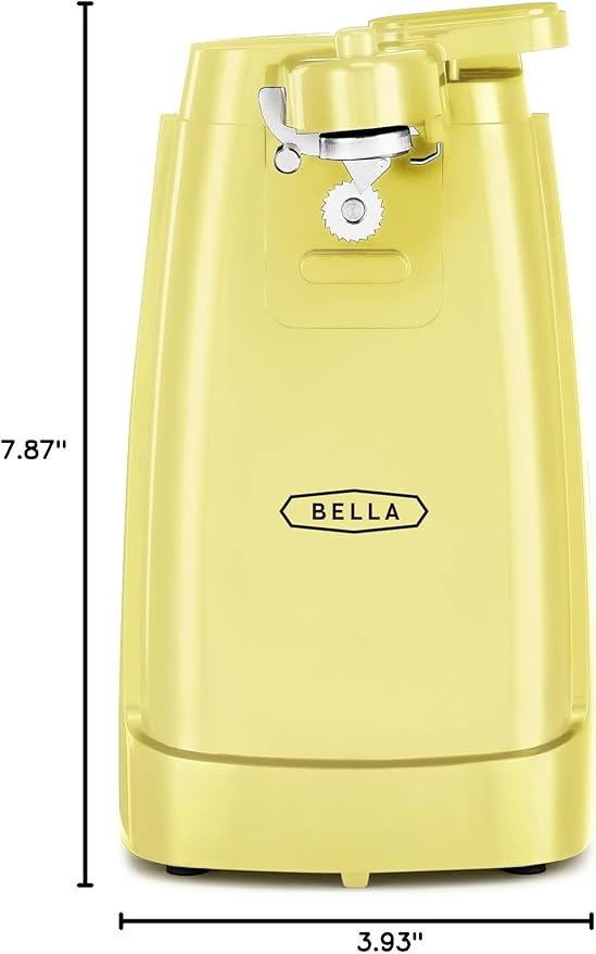 BELLA Electric Can Opener and Knife Sharpener, Multifunctional Jar and Bottle Opener with Removable Cutting Lever and Cord Storage, Stainless Steel Blade, Yellow