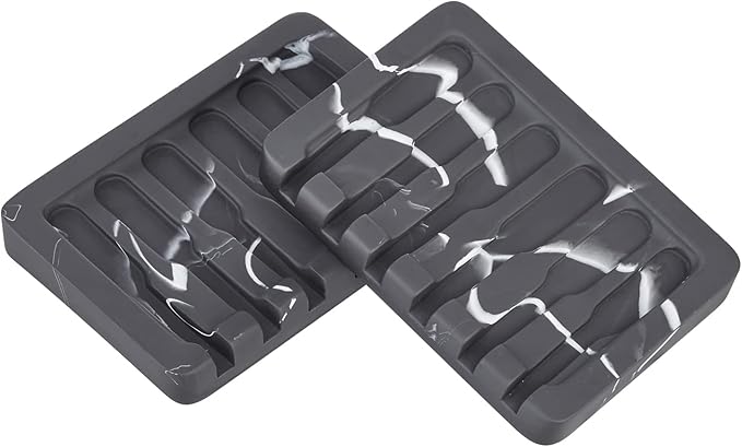 Self Draining Soap Dish - Marble Look Soap Holder Tray Savers Box Container Sponge Holder for Bathroom Shower Kitchen, Black