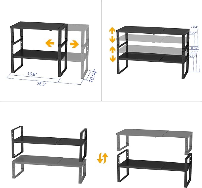 Expandable,Stackable Spice Rack,Seasoning Organizer and Storage,Spices Jar Racks for Cabinet,Countertop, Metal Pantry, Cupboard,Laundry Storages,Heavy Duty(1 PACK/MEDIUM/BLACK)