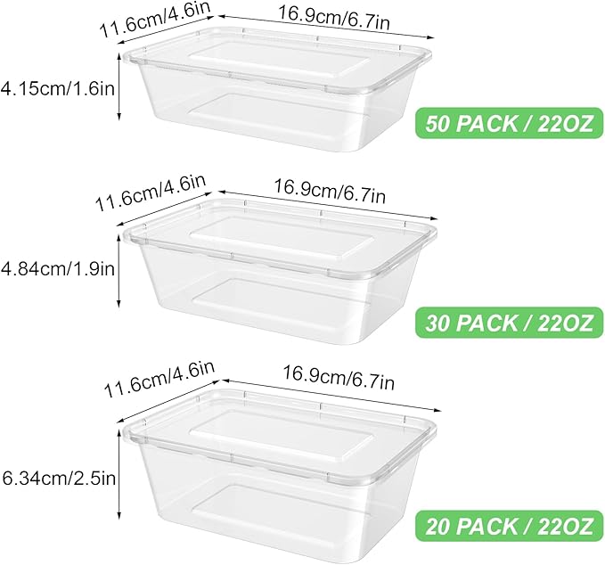 Bokon 100 Pcs Plastic Meal Prep Container with Lid Disposable Clear Lunch Containers Stackable Food Storage Container Box Spill Proof for Salad Snack Microwave Dishwasher Freezer Safe (Multiple Sizes)