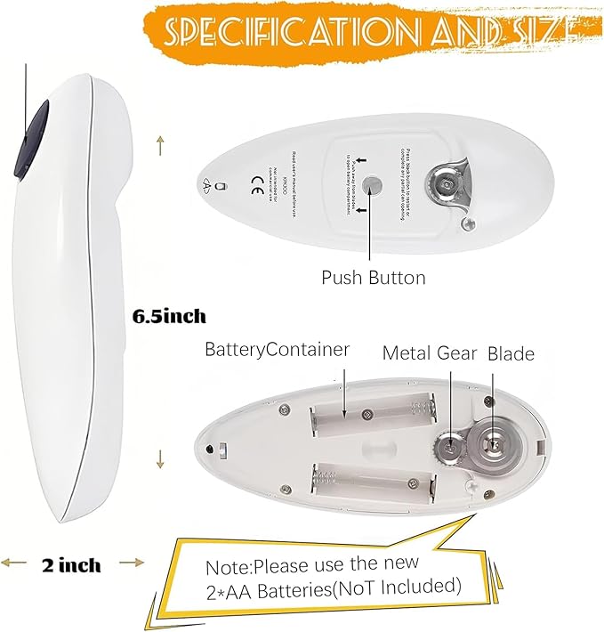 Cooks Professional Electric Can Opener, Hands-Free Automatic Can Opener for Seniors & Arthritic Patients, One-Touch Operation, Easy-Open Kitchen Gadget with Smooth Cutting (White)