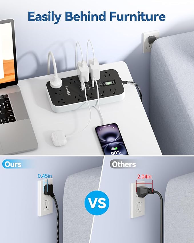 PD30W USB Extension Cord with Multiple Outlets- 5 FT USB Power Strip, 1625W AC Extension Cord with 11 AC Outlet 6 USB, Desk Charging Station for Home, Office, Dorm, Gaming Room Essentials