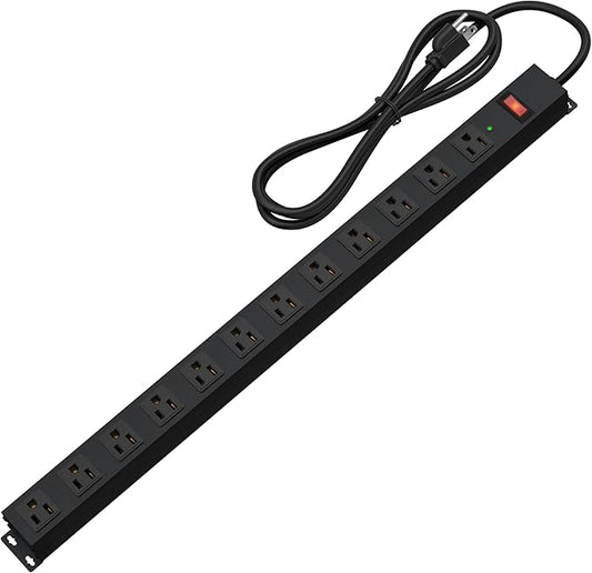 12 Outlet Long Power Strip Surge Protector with 2100 Joules, 6FT Power Cord, Wide Spaced Outlet Power Bar, Overload Protection Switch, Industrial Heavy Duty for Work Bench, Shop, Garage (Black)…