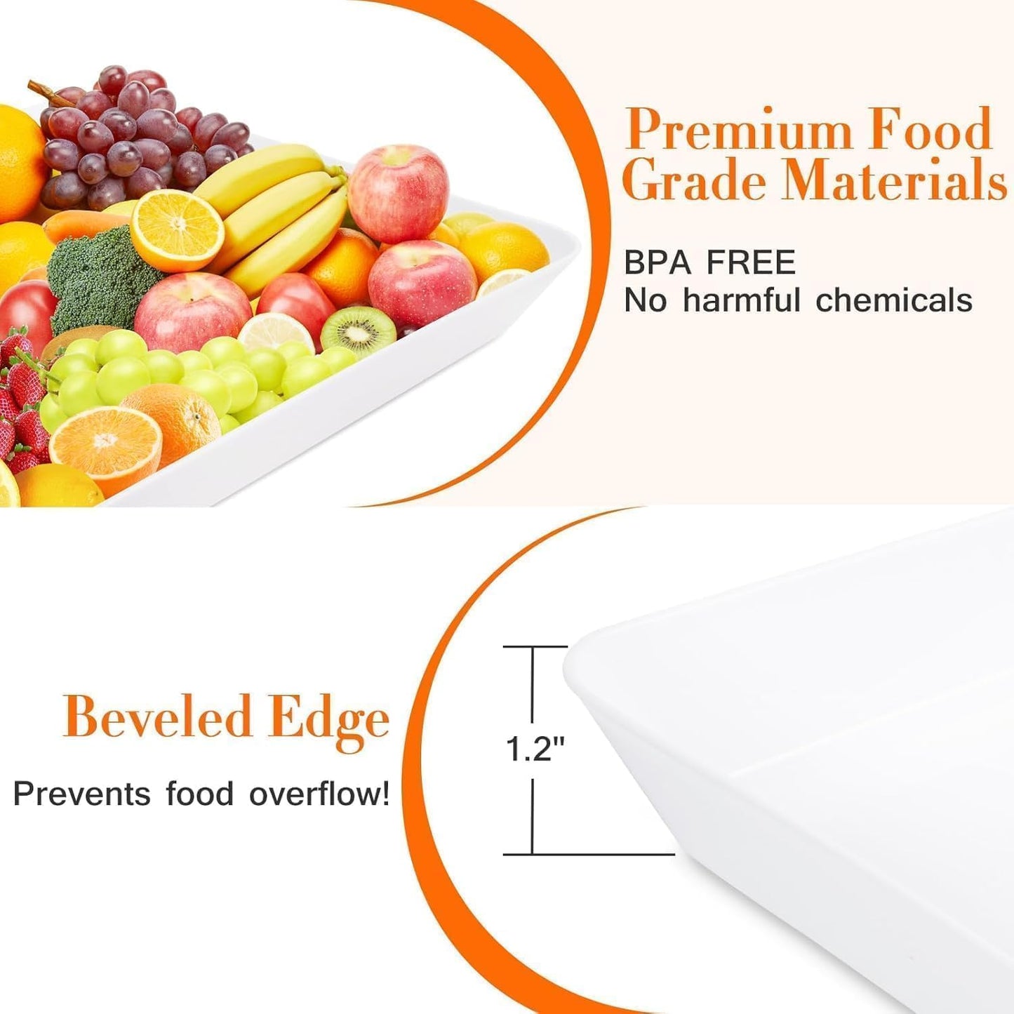WOWBOX 8 pcs Serving Tray for Entertaining, Serving Platters for Snacks, Fruit, Cookies, Dessert, Reusable Plastic Trays for Serving Food and Pantry Organization in Kitchen & for Parties