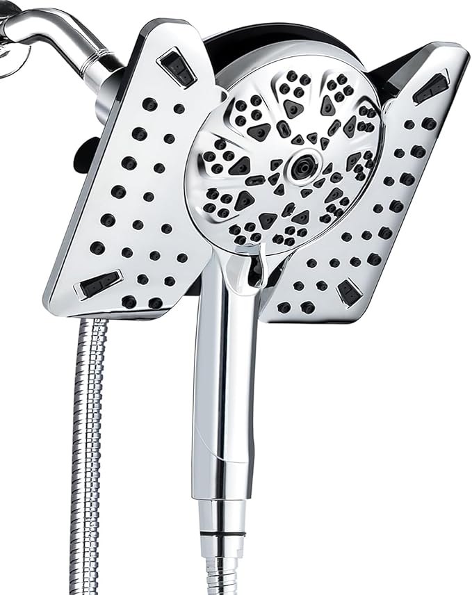 1.8 GPM Shower Head with Handheld: 2-in-1 High Pressure Shower Heads with Handheld Spray Combo 7.5" Rain Shower and 10 Spray Settings Handheld Shower Head, Detachable Showerhead with Hose