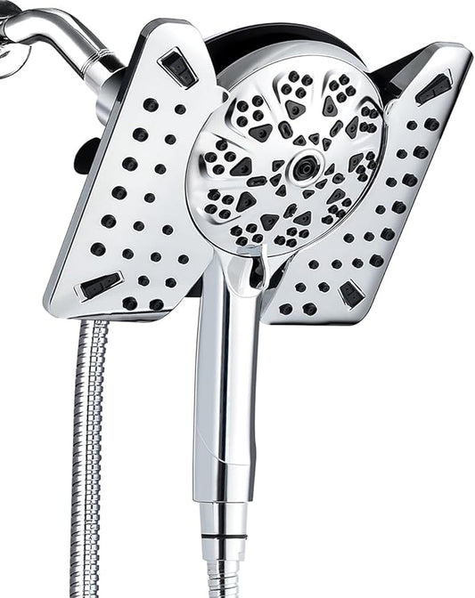 1.8 GPM Shower Head with Handheld: 2-in-1 High Pressure Shower Heads with Handheld Spray Combo 7.5" Rain Shower and 10 Spray Settings Handheld Shower Head, Detachable Showerhead with Hose