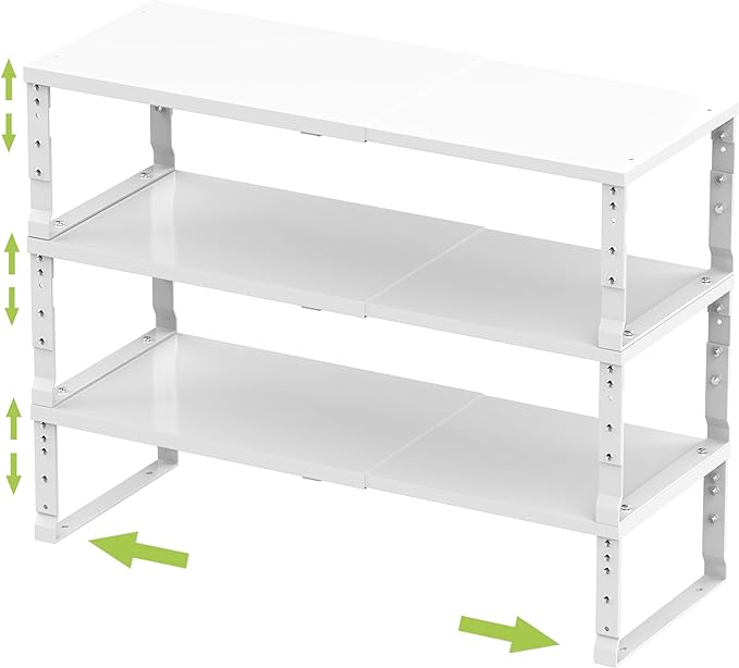 Expandable Stackable Spice Rack Organizer for Kitchen Cabinet,Adjustable Counter Shelf, countertop, Pantry,Cupboard,Bathroom,Bedroom(3Packs/White/Large)