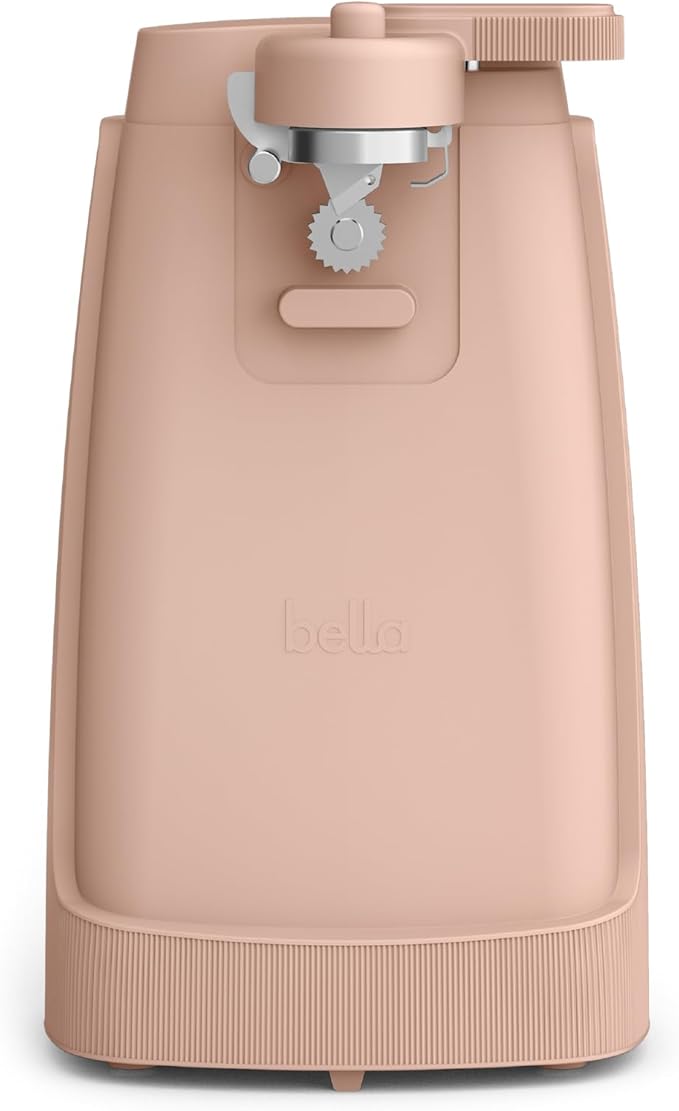 bella Electric Can Opener and Knife Sharpener, Multifunctional Jar and Bottle Opener with Removable Cutting Lever and Cord Storage, Stainless Steel Blade, Blossom