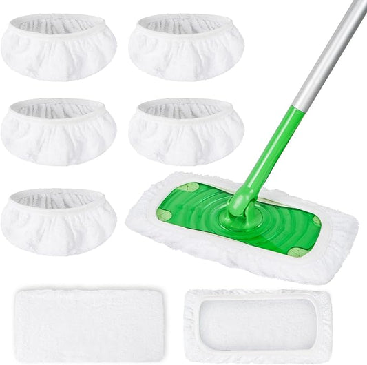 5 Pack Reusable 100% Cotton Mop Pads Compatible with Swiffer Sweeper Mop, Wet and Dry Flat mop Cover, Washable Mop Pads for Surface/Hardwood Floor Cleaning (Mop is Not Included)