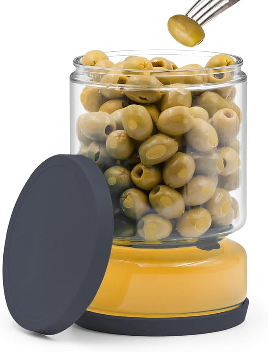 Airtight Glass Pickle and Olive Container - 50 OZ Jar with Strainer for Pickle Lover, Kitchen Organization Must-Have Versatile Food Keeper, BPA-Free, Dishwasher Safe (Midnight Blue)