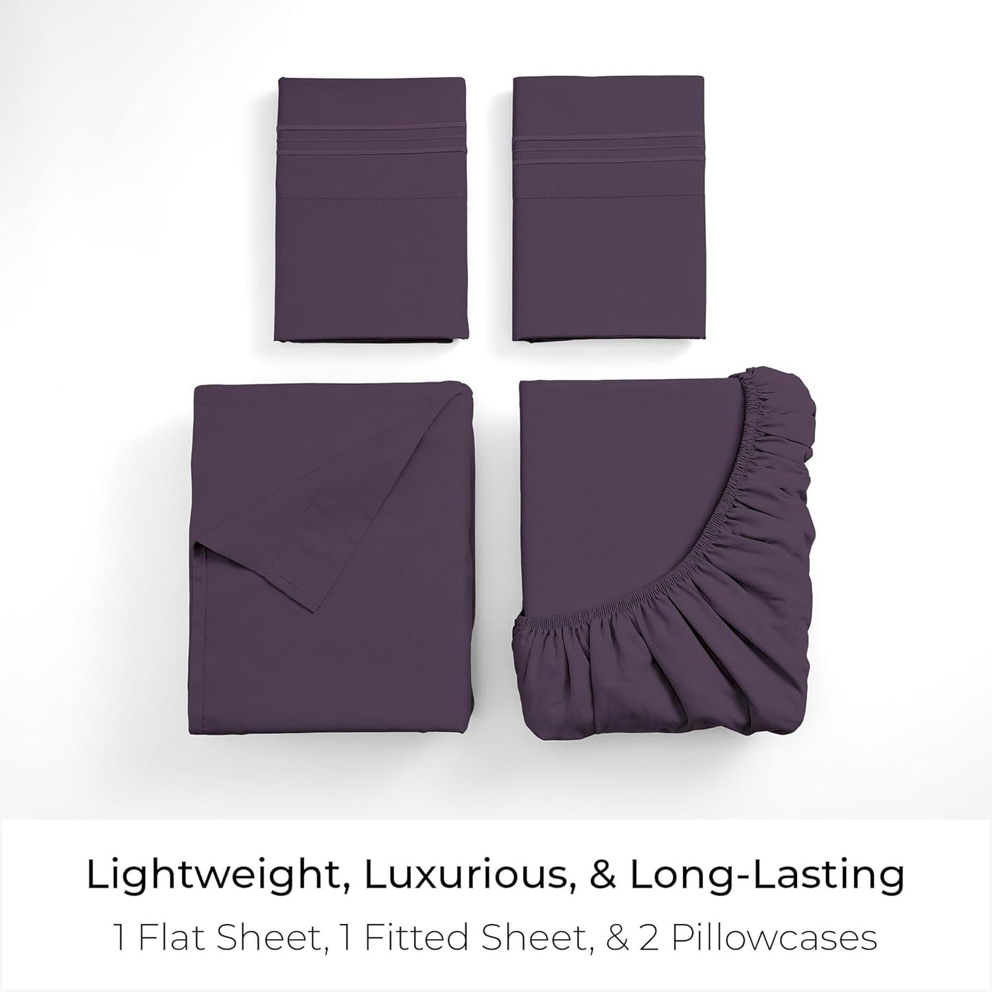 Mellanni California King Sheets Set - 4 PC Iconic Collection Bedding - Hotel Luxury, Extra Soft, Cooling Bed Sheets - Wrinkle, Fade, Stain Resistant (Cal King, Purple)