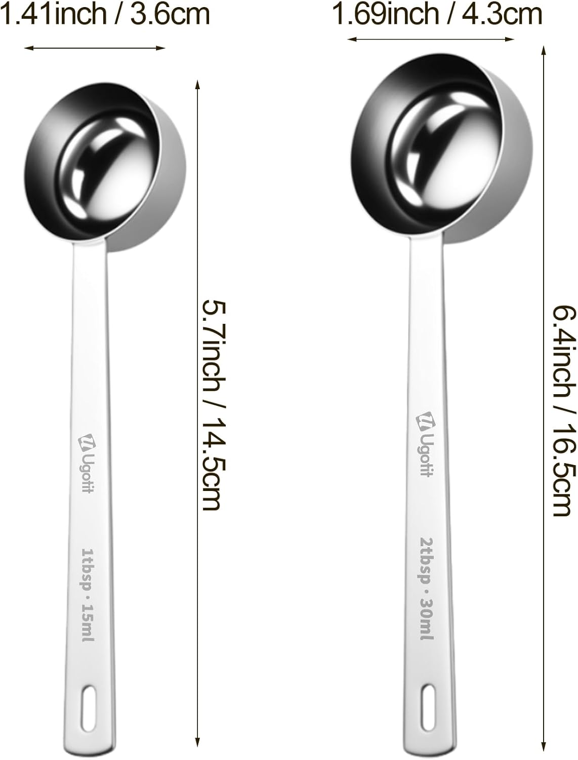 Coffee Scoop for Ground Coffee, 304 Stainless Steel Long Handled Measuring Spoons Set for Baking, Supplements, 1 Tbsp & 2 Tbsp