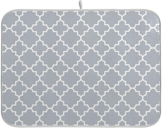 senya Super Absorbent Dish Drying Mat, Microfiber Fast-Drying Dish Mat, 16'' x 18'', Kitchen Dish Drying Pad, Grey Moroccan, 16x18in