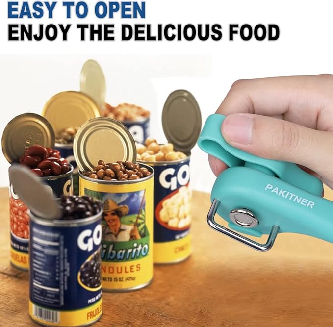 PAKITNER- Cut safe can opener, Manual can opener smooth edge - handheld Side cut can opener, Ergonomic Smooth Edge, Food Grade Stainless Steel Cutting Can Opener for Home, Kitchen & Restaurant, Green