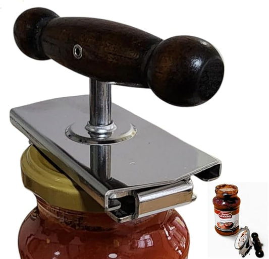 Oak Wood Handle Jar Opener - Stainless Steel Adjustable Lid Opener for Weak Hands, Seniors, Arthritis and Limited Grip – Fits 1.5"–4" Jar Lids
