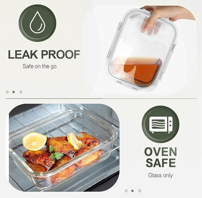 KOMUEE 10 Packs 30 oz Glass Meal Prep Containers,Glass Food Storage Containers with Lids,Airtight Glass Lunch Bento Boxes,Microwave, Oven, Freezer and Dishwasher,White