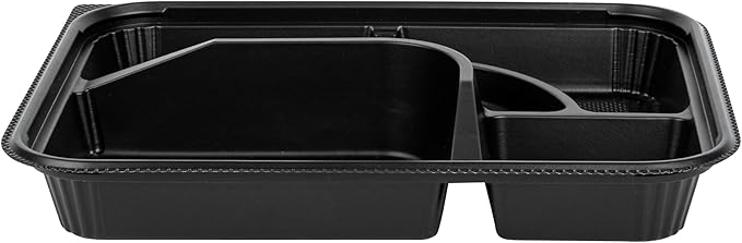 Restaurantware-Bento Tek 26.2 Ounce Meal Prep Containers, 100 Disposable To Go Food Boxes - Lids Sold Separately, 5 Compartments, Black Plastic Bento Lunch Boxes, Microwavable, Freezable
