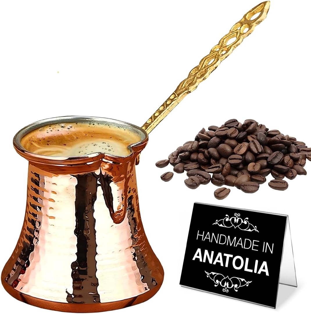 Hakan Turkish Coffee Pot | Stove Top Water Boiler, Coffee Maker, Butter, Chocolate & Milk Warmer | Even and Quick Heat with Handcrafted Copper Material | Coffee Gifts Idea, 13.2 Oz (390 cc)