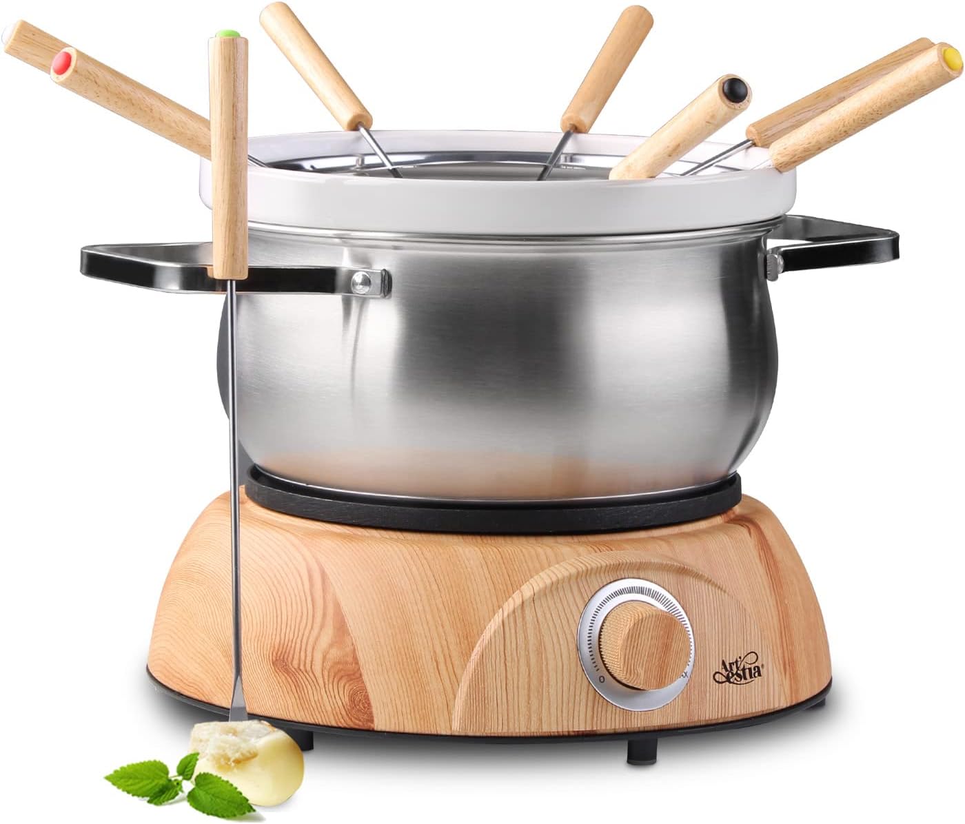 Artestia1500W Electric Swiss Fondue Set for Melting Chocolate Cheese Pot Sets with Temperature Control for Oil Broth Fondue Party, 8 Colored Fondue Forks