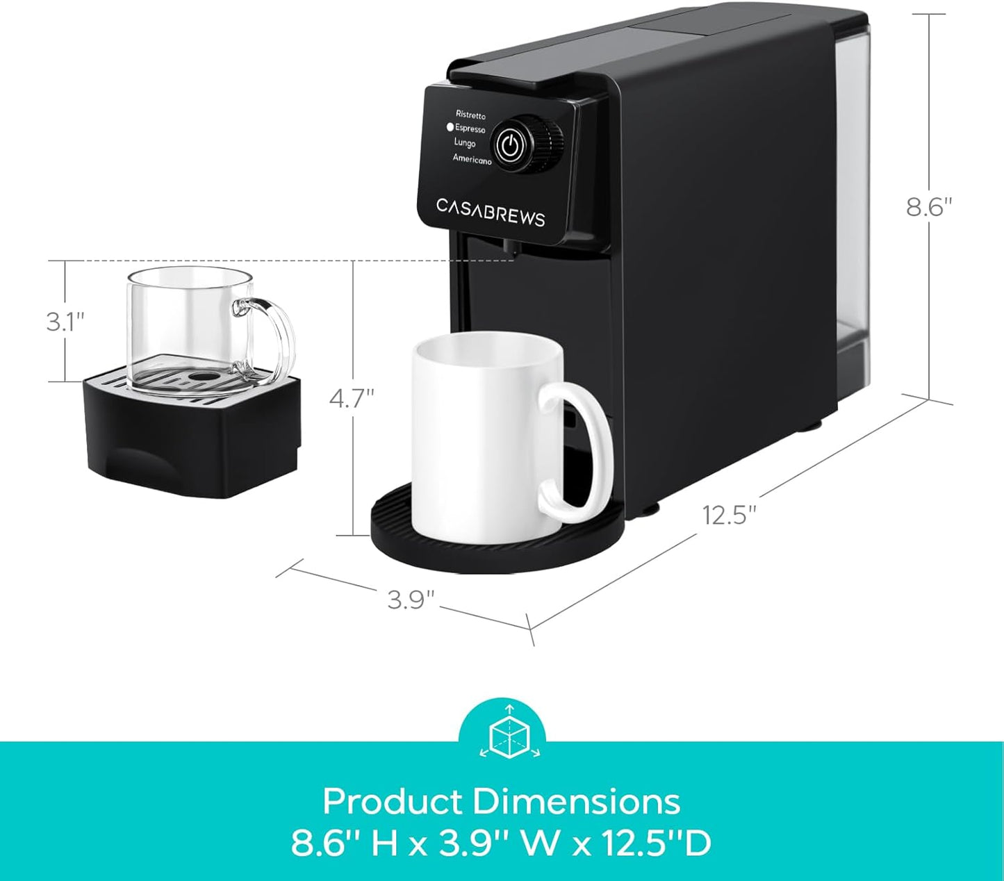 CASABREWS CM7036E Espresso Machine for Nespresso Original Pods, 20 Bar Compact Capsule Coffee Machine with 21 oz Removable Water Tank and 4 Brewing Modes, Mini Espresso Maker for Home or Office, Black