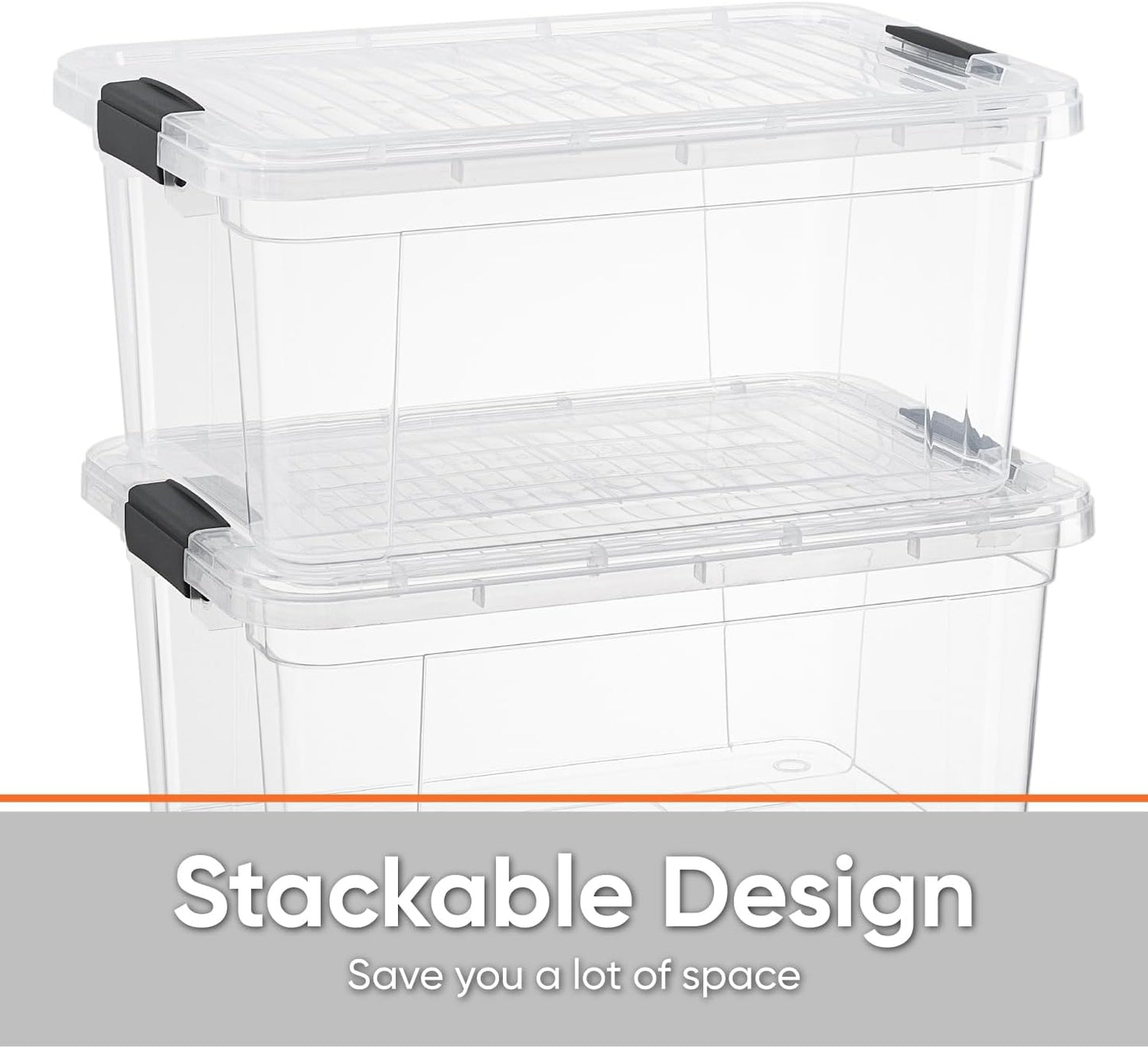 Superio Storage Bins with Lids - Clear Boxes for Organizing, Stackable Plastic Containers - BPA Free, Non-Toxic, Odor Free, Organizer for Home, Office, Dorm(4 Pack, 11 Qt)