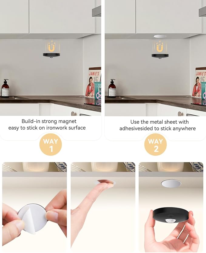 Rechargeable RGB Puck Lights with Remote Control, 1500mAh Battery Operated Push Lights, Dimmable & Timer Under Cabinet Lighting for Closet, Bedroom, Kitchen Black 6Pcs