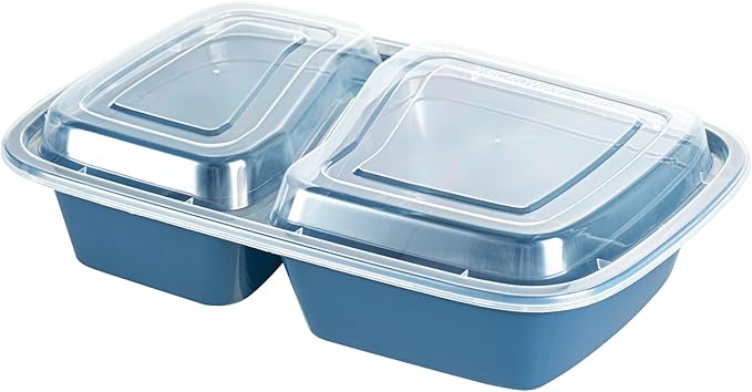 Restaurantware-Asporto 26 Ounce Compartment Take Out Boxes, 100 Microwavable Meal Prep Containers - 2 Compartments, With Clear Plastic Lids, Midnight Blue Plastic Food Containers, Do Not Contain BPA